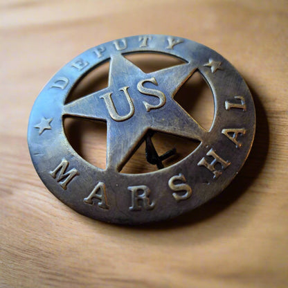 Deputy US Marshal Solid Brass Round Badge With Antique Finish & Soldered Pin (3" x 2.25") - Jones Peak