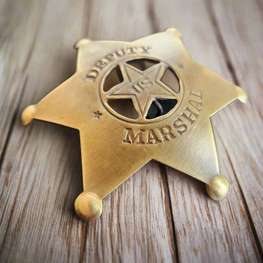 Deputy US Marshal Solid Brass Star Badge With Antique Finish & Soldered Pin (3" x 2.25") - Jones Peak