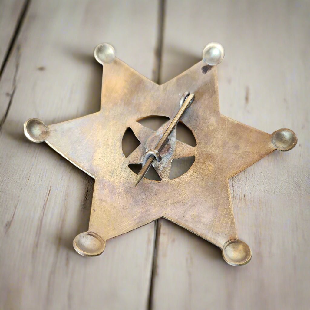 Deputy US Marshal Solid Brass Star Badge With Antique Finish & Soldered Pin (3" x 2.25") - Jones Peak