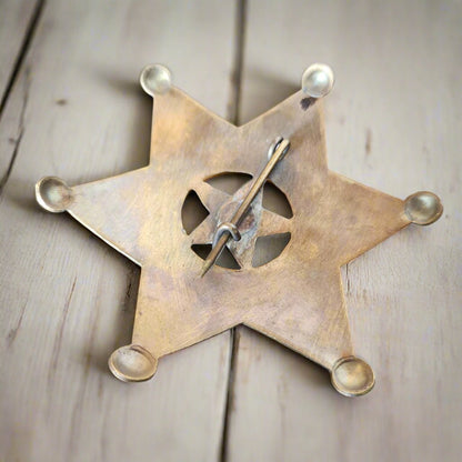 Deputy US Marshal Solid Brass Star Badge With Antique Finish & Soldered Pin (3" x 2.25") - Jones Peak