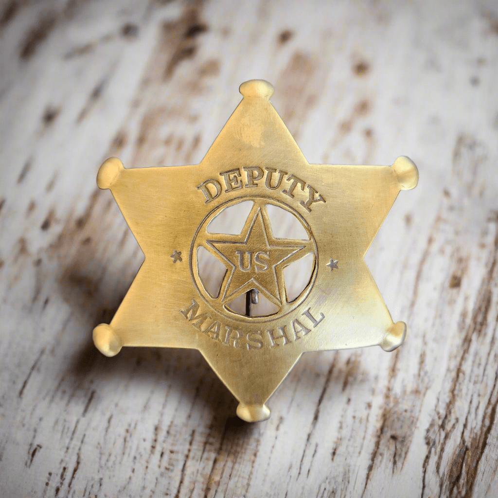 Deputy US Marshal Solid Brass Star Badge With Antique Finish & Soldered Pin (3" x 2.25") - Jones Peak