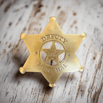 Deputy US Marshal Solid Brass Star Badge With Antique Finish & Soldered Pin (3" x 2.25") - Jones Peak
