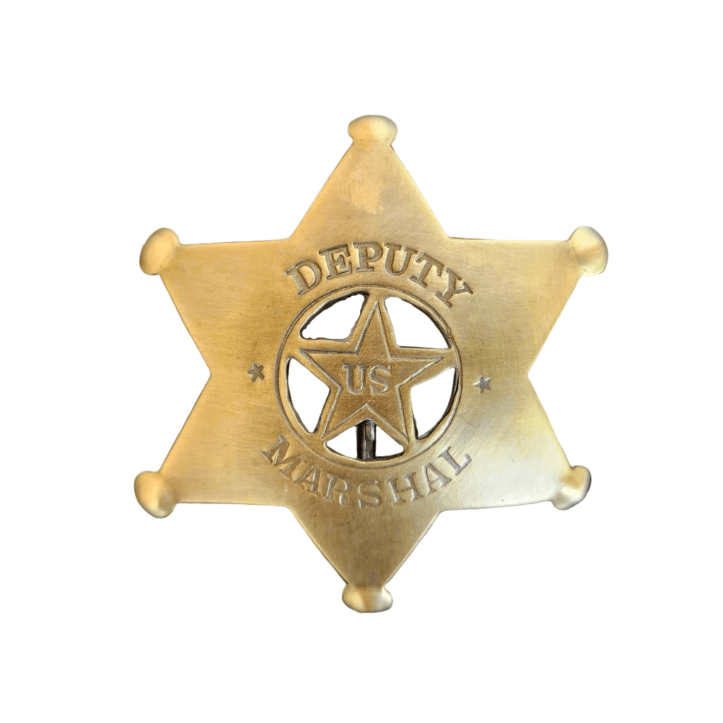 Deputy US Marshal Solid Brass Star Badge With Antique Finish & Soldered Pin (3" x 2.25") - Jones Peak