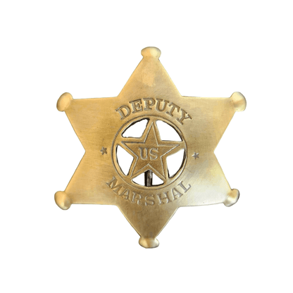 Deputy US Marshal Solid Brass Star Badge With Antique Finish & Soldered Pin (3" x 2.25") - Jones Peak