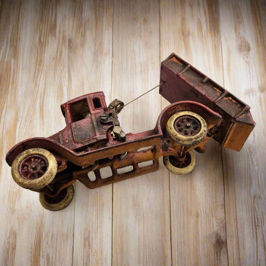 Dump Truck Cast Iron with Movable Truck Bed & Rubber Wheels (10" x 3") - Jones Peak