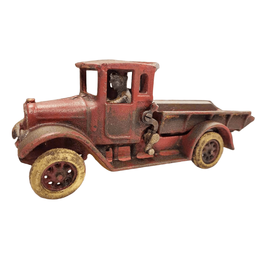 Dump Truck Cast Iron with Movable Truck Bed & Rubber Wheels (10" x 3") - Jones Peak