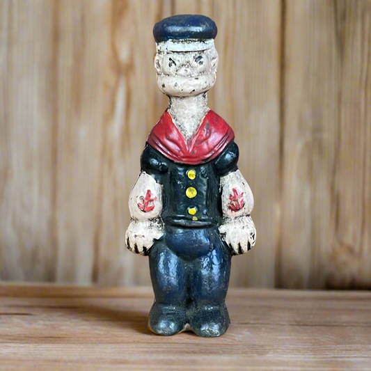 Popeye Sailor Man Cast Iron Coin Bank With Painted Antique Finish (5" Tall)