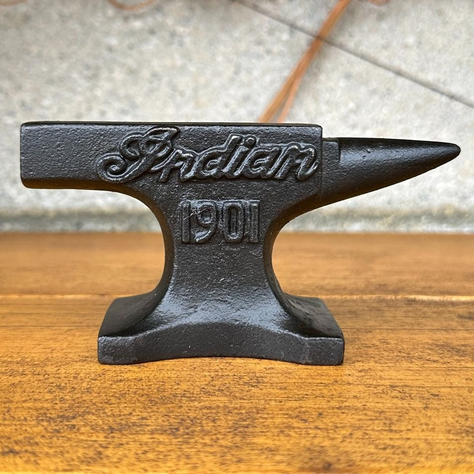 Indian Motorcycles 1901 Cast Iron Anvil With Raised Lettering & Antique Finish (4.5" x 3")