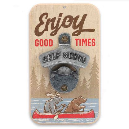 Enjoy Good Times Moose & Bear Wall Bottle Opener (3.5" x 6") - Jones Peak