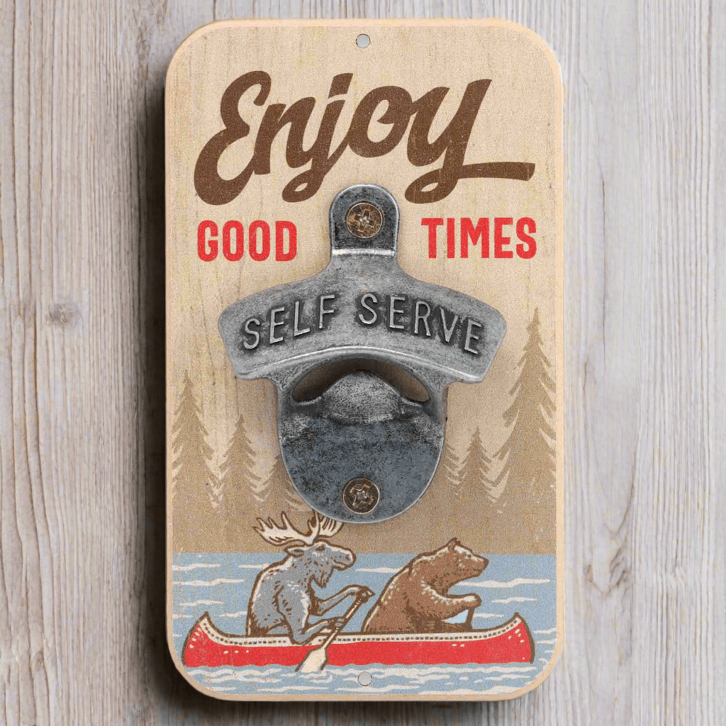 Enjoy Good Times Moose & Bear Wall Bottle Opener (3.5" x 6") - Jones Peak