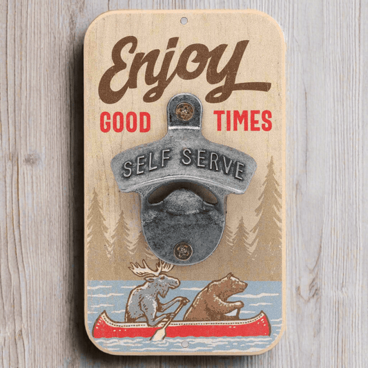 Enjoy Good Times Moose & Bear Wall Bottle Opener (3.5" x 6") - Jones Peak