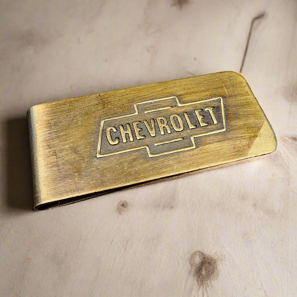 Chevrolet Solid Brass Money Clip With Raised Lettering & Antique Finish (2.25" x 1") - Jones Peak