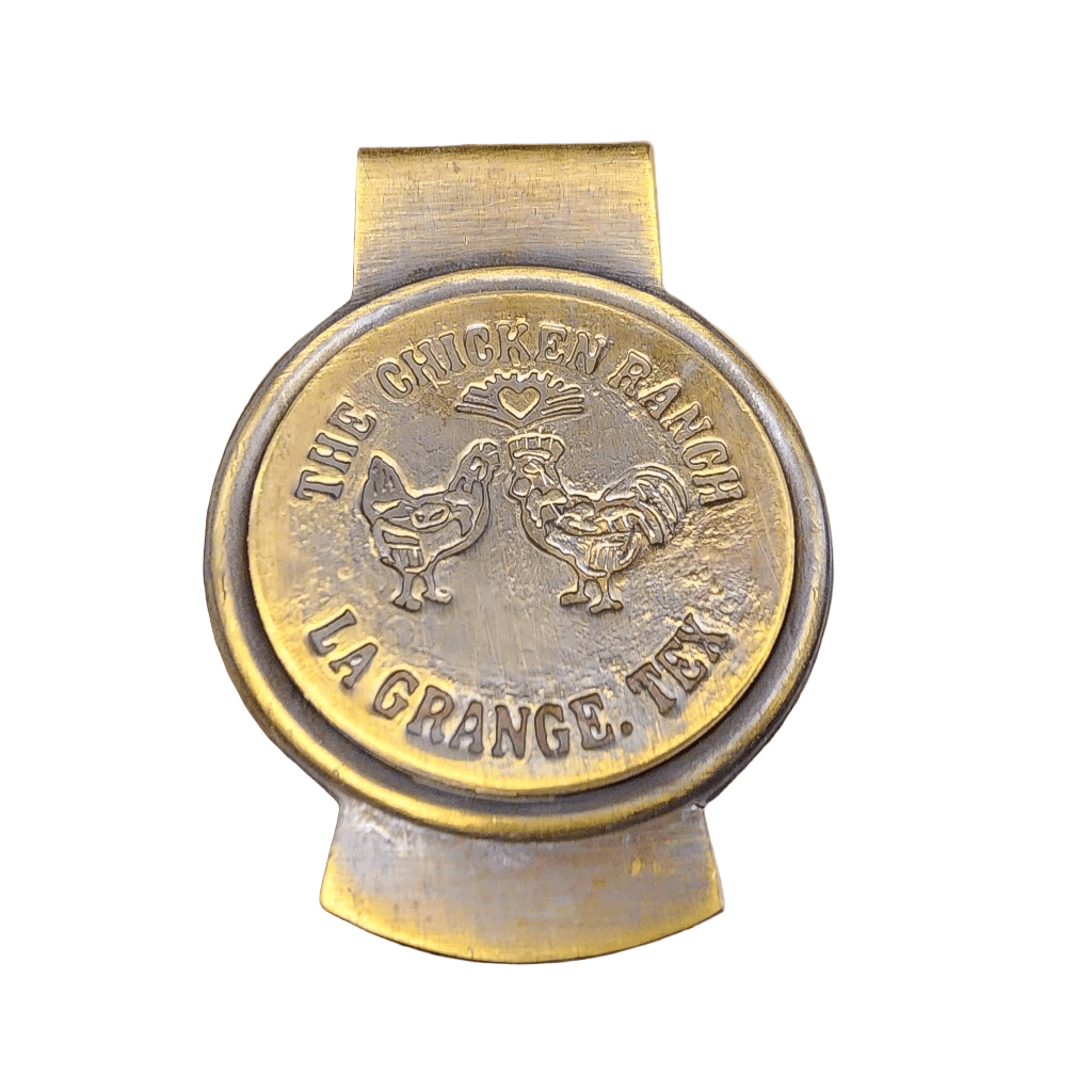 Chicken Ranch Le Grange Texas Solid Brass Money Clip With Raised Lettering & Antique Finish (3" x 2.25") - Jones Peak