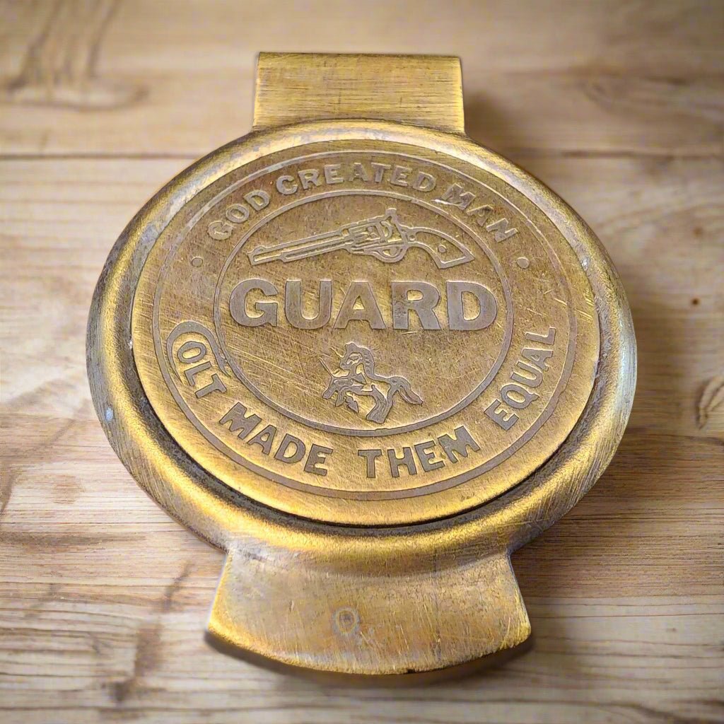 Colt Guard Solid Brass Money Clip With Raised Lettering & Antique Finish (3" x 2.25") - Jones Peak