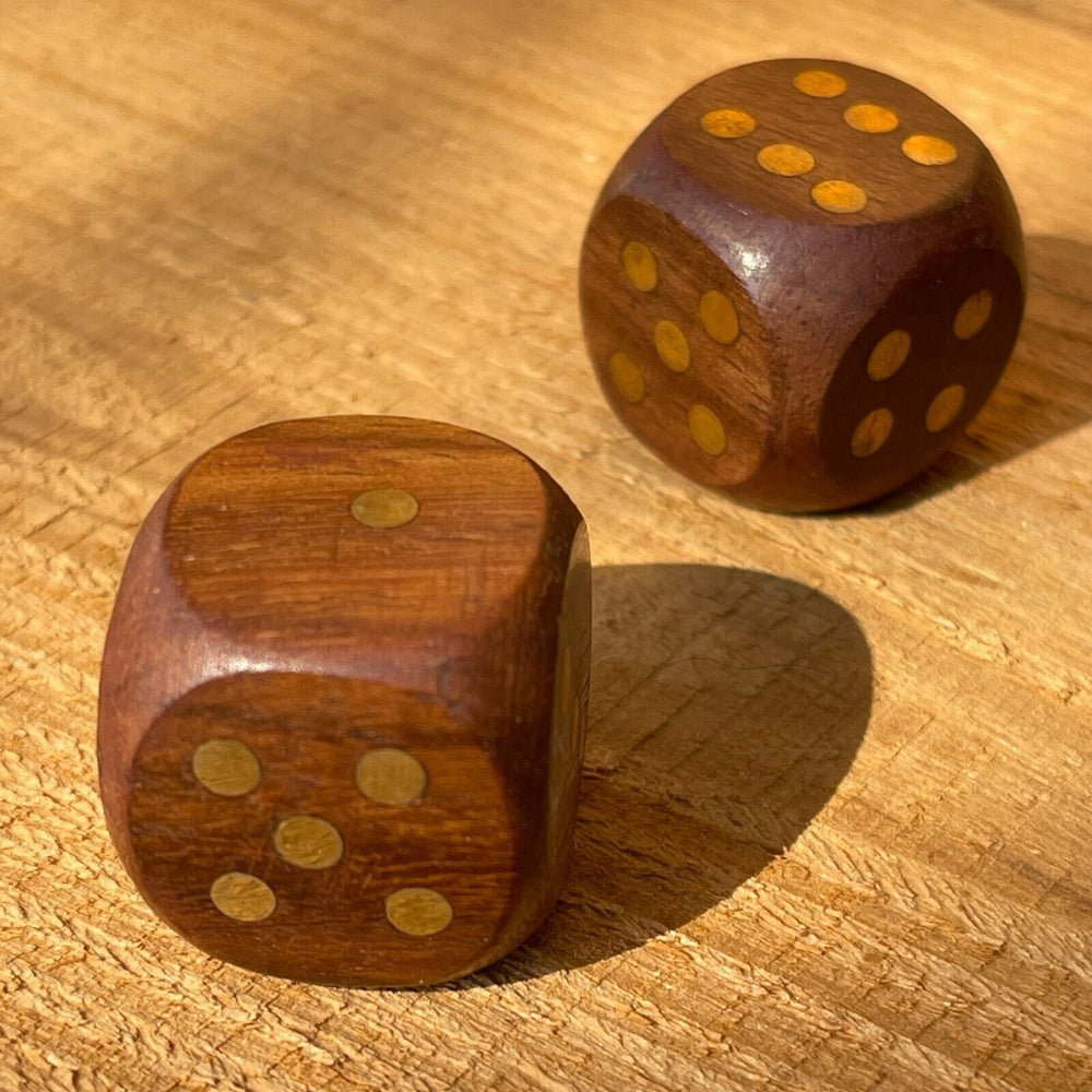 Dice Carved Wood Set Of 2 With Brass Inlay (3/4" Square) - Jones Peak