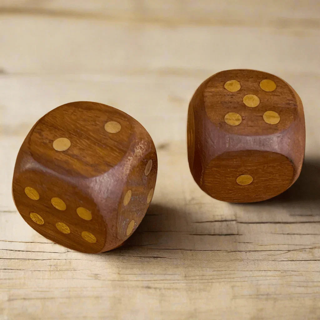 Dice Carved Wood Set Of 2 With Brass Inlay (3/4" Square) - Jones Peak
