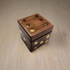 Dice Wood Box With Set of 4 Wood Dice & Gold Inlay (2.75" x 2.5" x 2.5") - Jones Peak