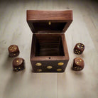 Dice Wood Box With Set of 4 Wood Dice & Gold Inlay (2.75" x 2.5" x 2.5") - Jones Peak