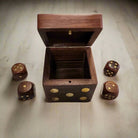 Dice Wood Box With Set of 4 Wood Dice & Gold Inlay (2.75" x 2.5" x 2.5") - Jones Peak