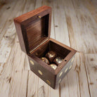 Dice Wood Box With Set of 4 Wood Dice & Gold Inlay (2.75" x 2.5" x 2.5") - Jones Peak