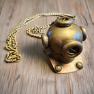 Diver's Helmet Necklace Solid Brass Chain With Antique Finish (26" Chain) - Jones Peak