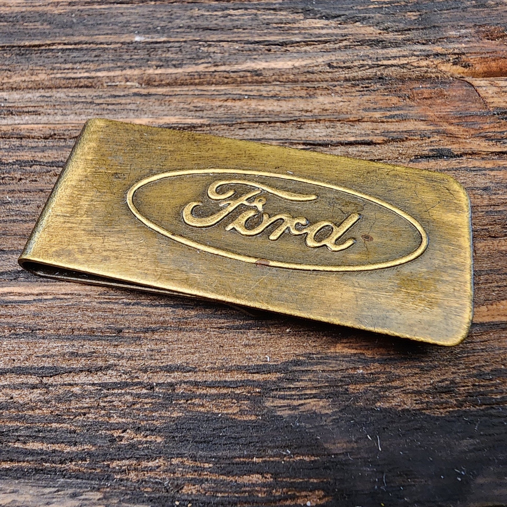Ford Solid Brass Money Clip With Raised Lettering & Antique Finish (2.25" x 1") - Jones Peak