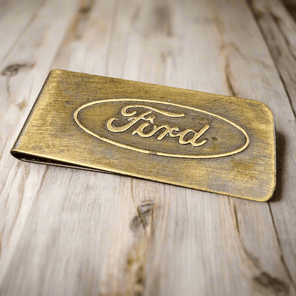 Ford Solid Brass Money Clip With Raised Lettering & Antique Finish (2.25" x 1") - Jones Peak