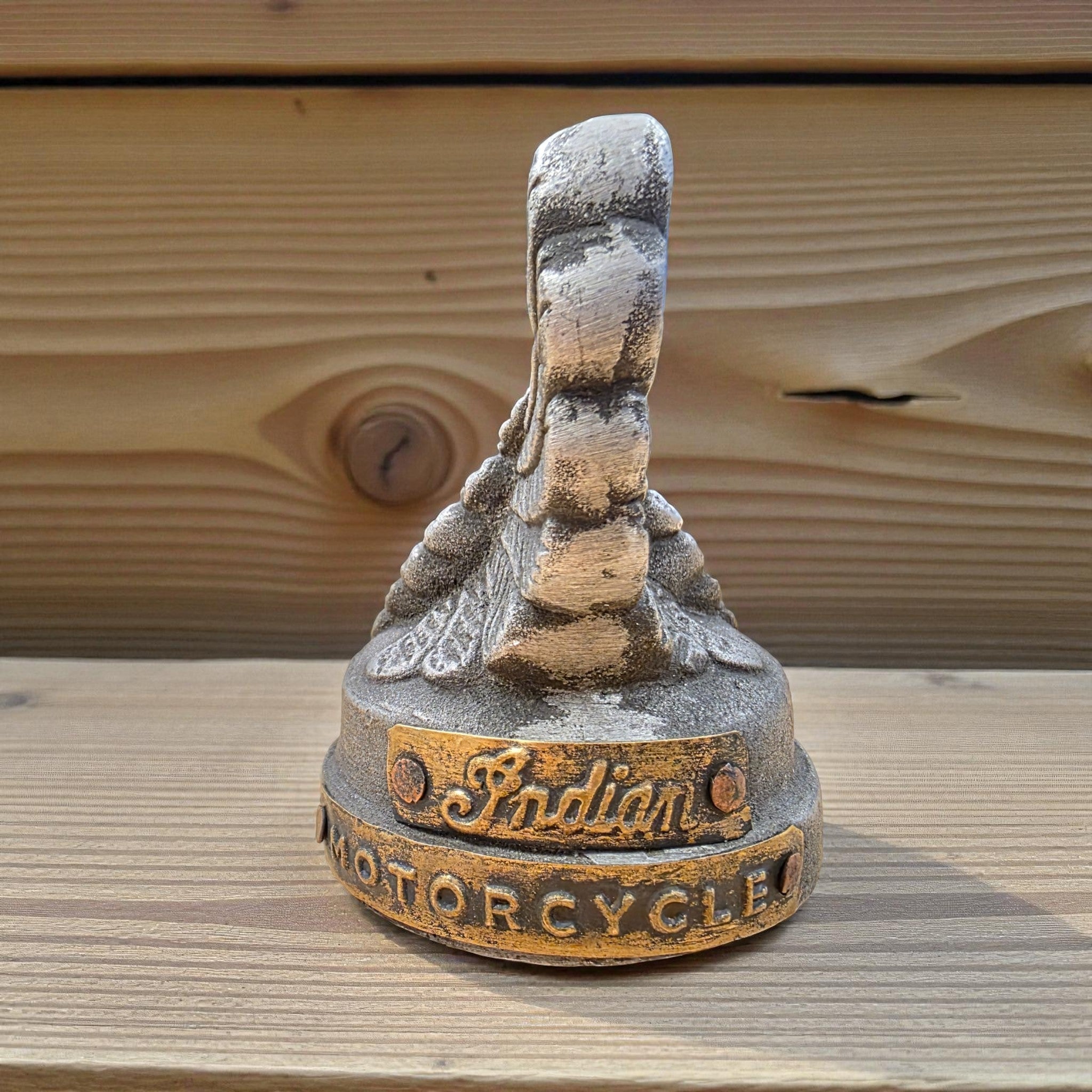 Indian Motorcycle Aluminum Paperweight With Embossed Logo And Antique Finish (3.25" x 3") - Jones Peak