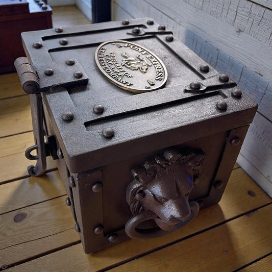 Pony Express 1860 Cast Iron Strong Box With Antique Finish & Brass Tag (10" x 8" x 7") - Jones Peak