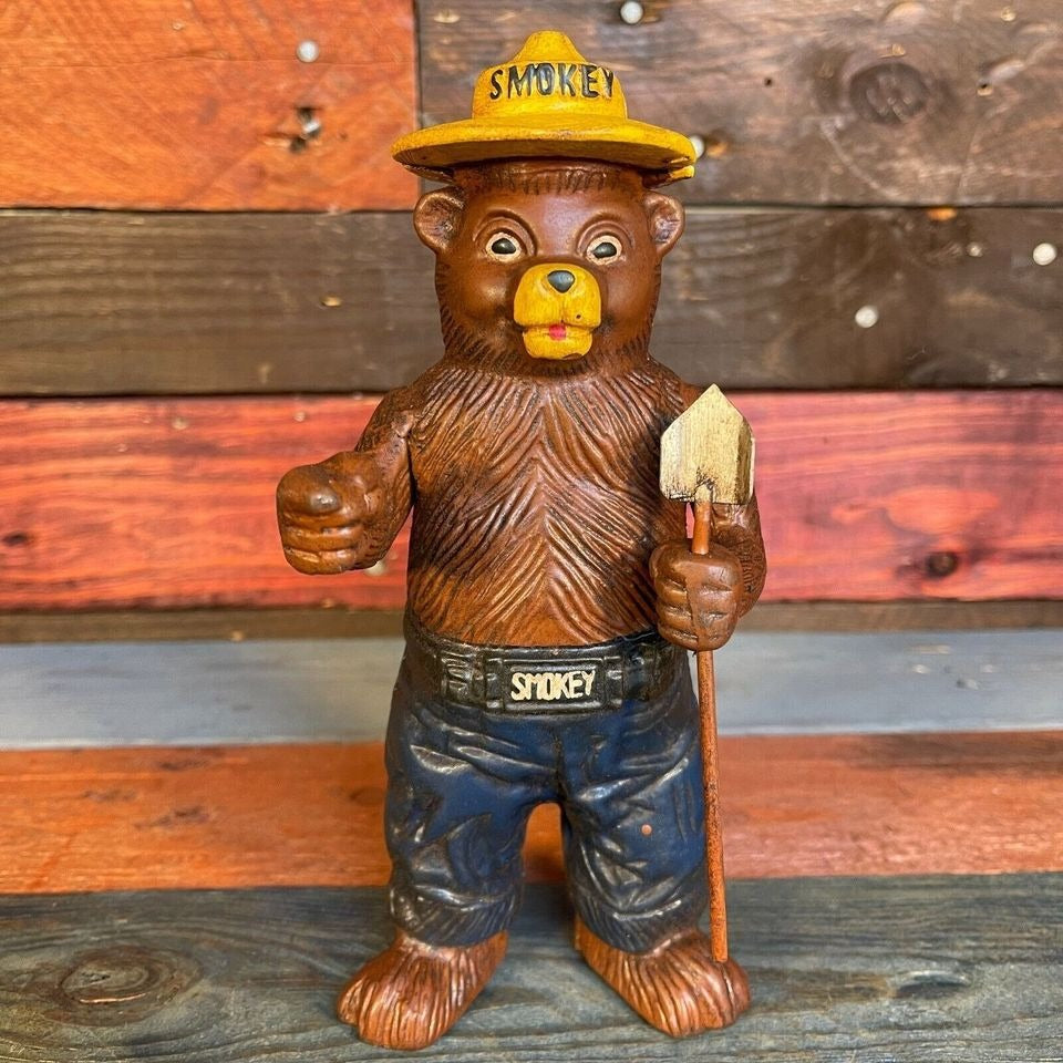 Smokey Bear Cast Iron Bank With Painted Antique Finish (8" x 3.5")