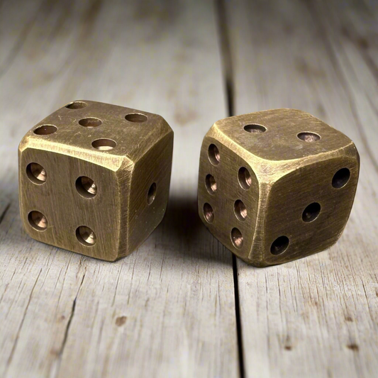 Dice Solid Brass With Antique Finish and Rounded Corners (Set Of 2)