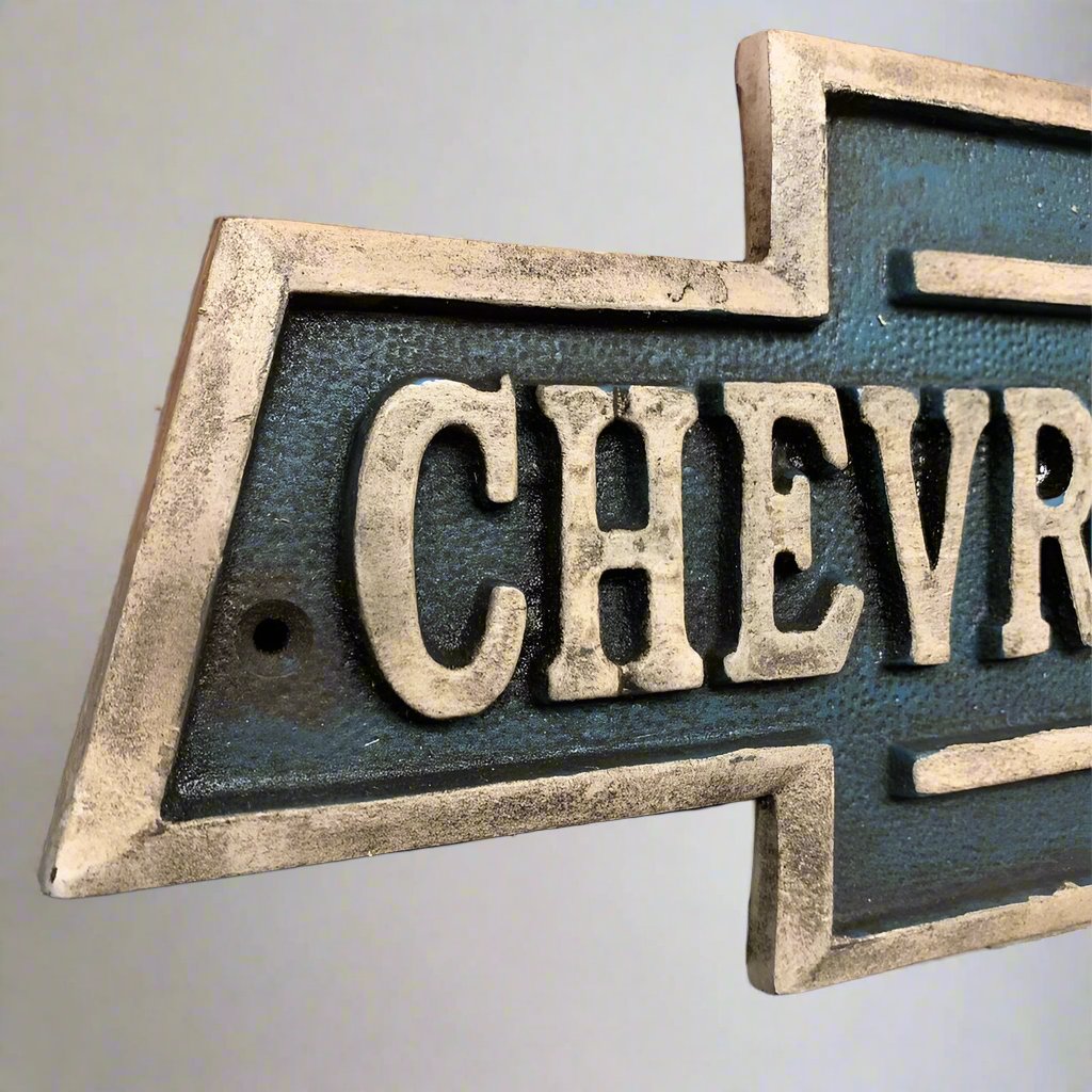 Chevrolet Cast Iron Embossed Plaque With Painted Antique Finish (9.5" x 5")