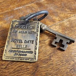 Long Branch 1882 Dodge City Solid Brass Tag & Room Key With Antique Finish (6" Long)