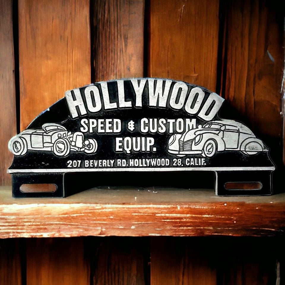 Hollywood Speed & Custom Equip. Car License Plate FOB Topper With Vintage Design