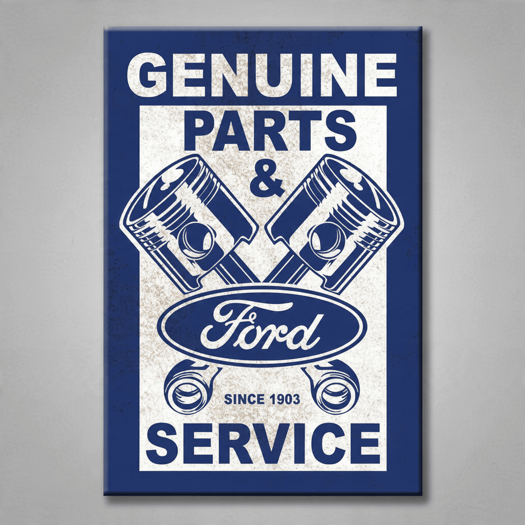 Blue Ford Genuine Parts and Service magnet with crossed pistons, Ford oval and Since 1903 lettering.