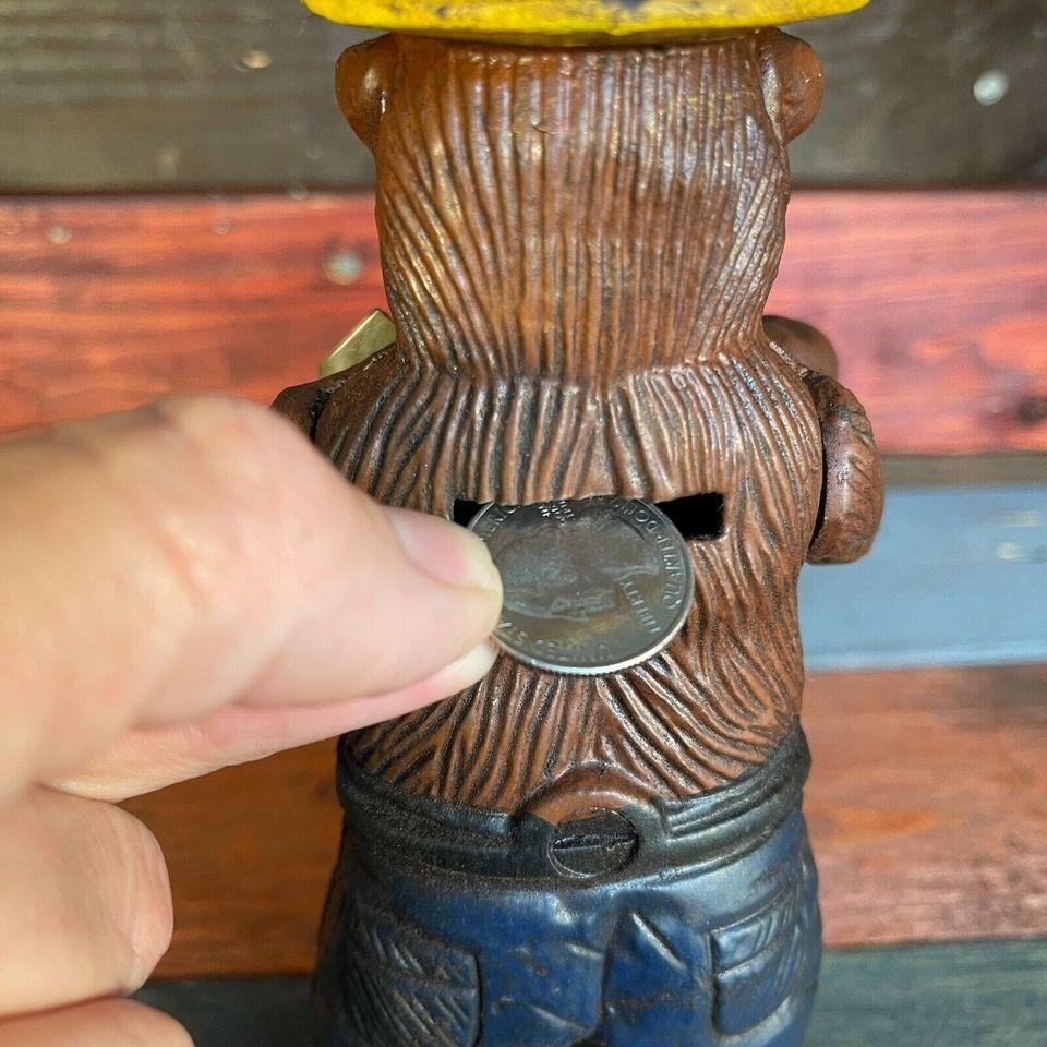 Smokey Bear Cast Iron Bank With Painted Antique Finish (8" x 3.5")