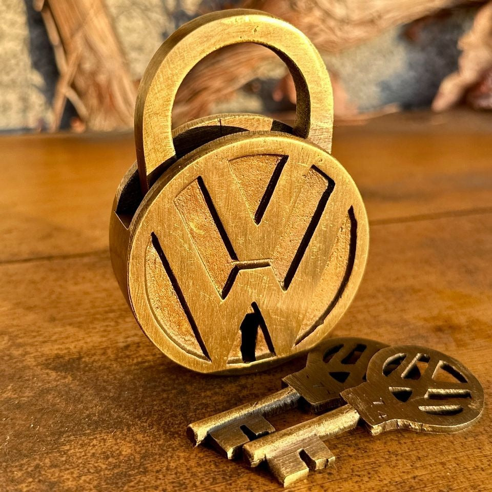 Volkswagen Solid Brass Lock and Keys With Antique Finish (3.25" x 2.25")