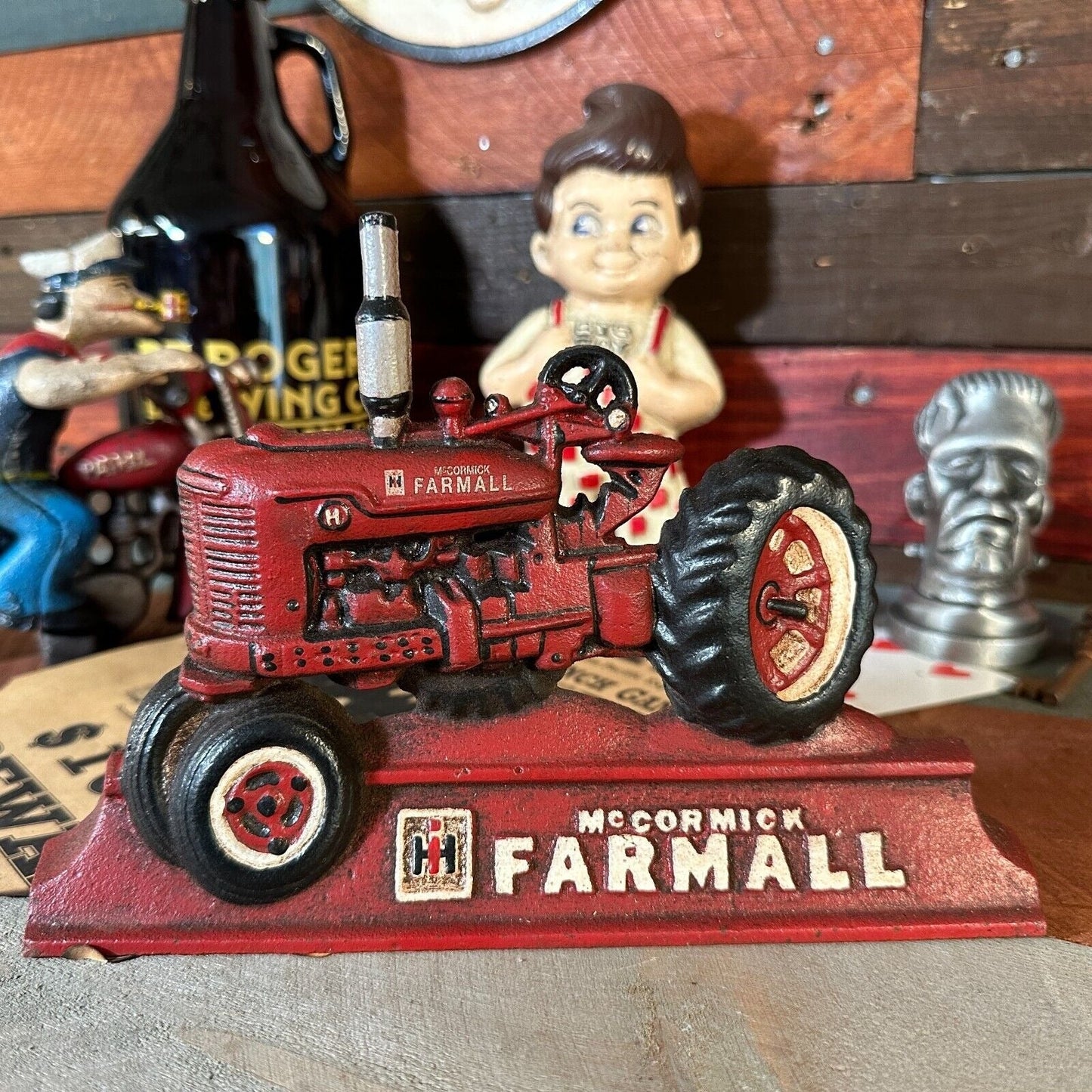 Farmall IH McCormick Tractor Cast Iron Doorstop With Antique Distressed Finish (9" x 6") - Jones Peak