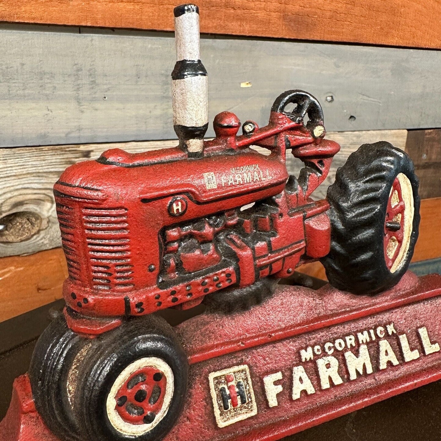 Farmall IH McCormick Tractor Cast Iron Doorstop With Antique Distressed Finish (9" x 6") - Jones Peak