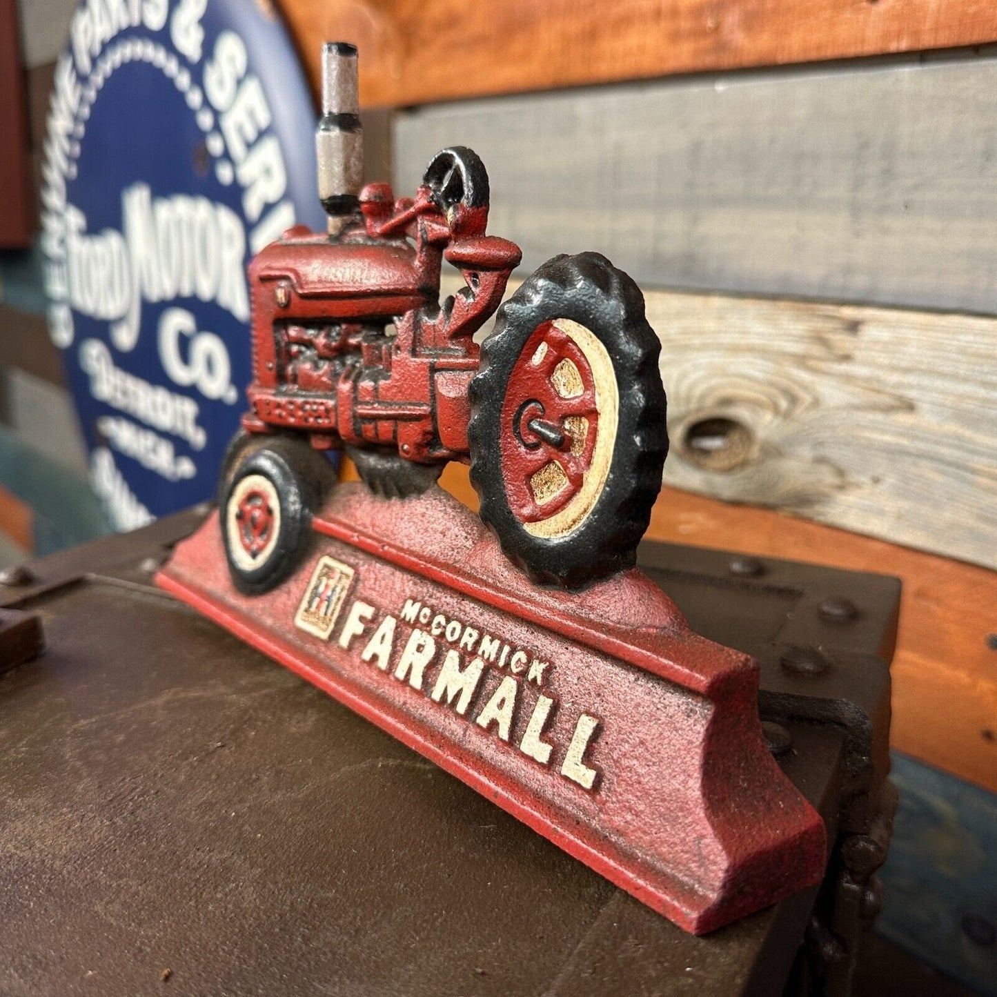 Farmall IH McCormick Tractor Cast Iron Doorstop With Antique Distressed Finish (9" x 6") - Jones Peak