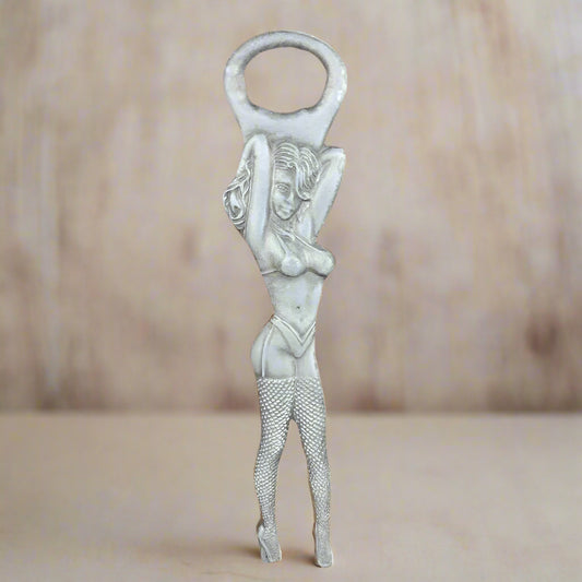 Showgirl Bottle Opener Aluminum With Raised Detail & Antique Finish (8" Tall)