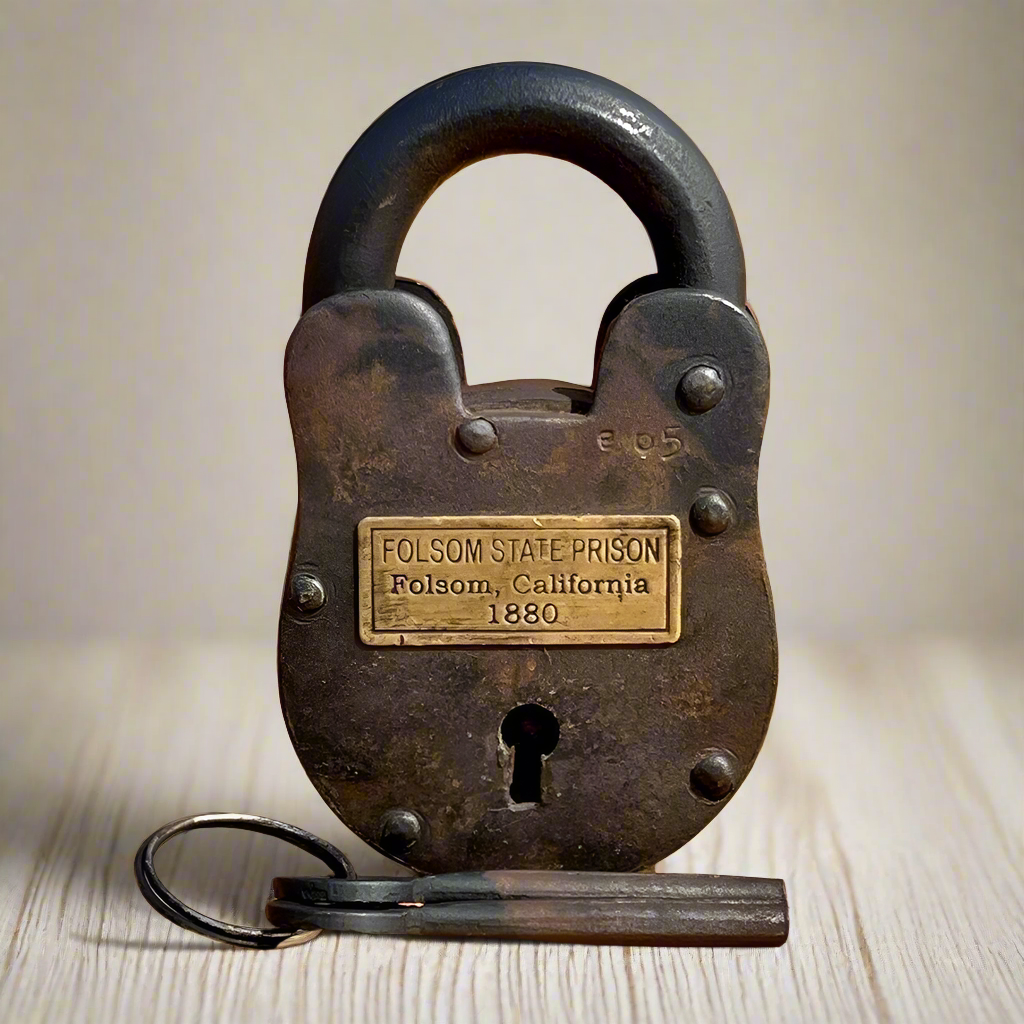 Folsom 1880 California State Prison Cast Iron Lock Keys Brass Tag With Antique Finish (4" x 2.5")