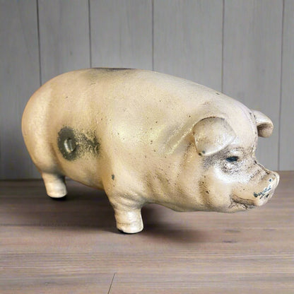 Finck's Overalls 1885 Cast Iron Coin Bank With Raised Lettering Antique Finish (8" x 3" x 3.75") - Jones Peak