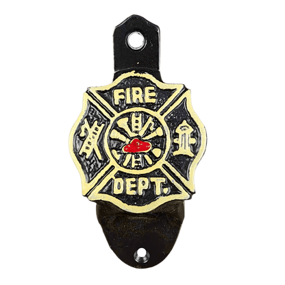 Fire Department Cast Iron Wall Mounted Bottle Opener With Raised Lettering & Painted Finish (4.5" x 2.25") - Jones Peak