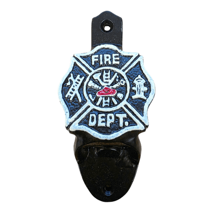 Fire Department Cast Iron Wall Mounted Bottle Opener With Raised Lettering & Painted Finish (4.5" x 2.25") - Jones Peak