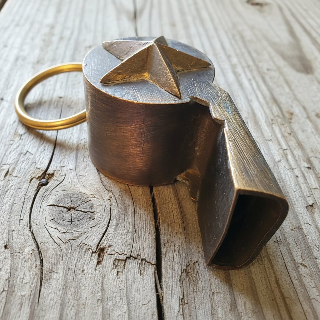 Fire Department Ladder & Helmet Solid Brass Whistle With Antique Finish (2" x 0.75") - Jones Peak