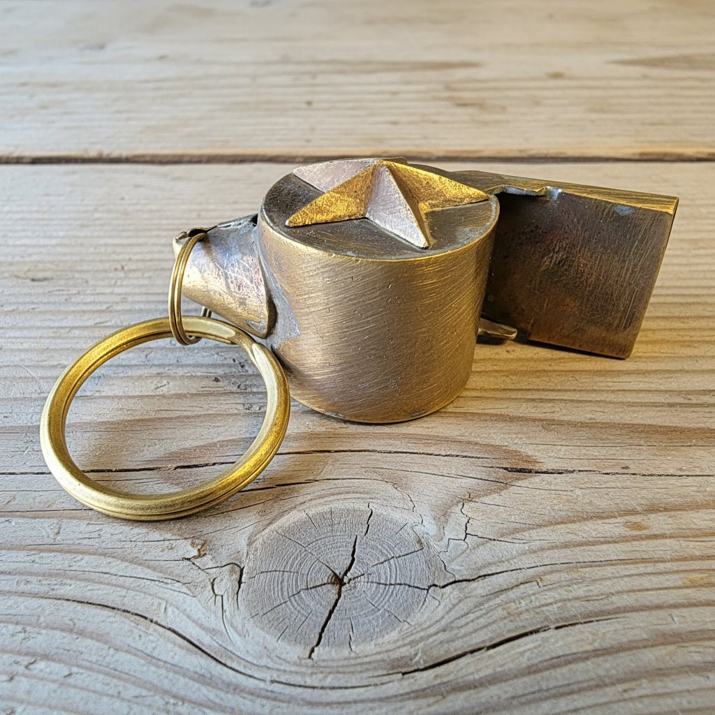 Fire Department Ladder & Helmet Solid Brass Whistle With Antique Finish (2" x 0.75") - Jones Peak