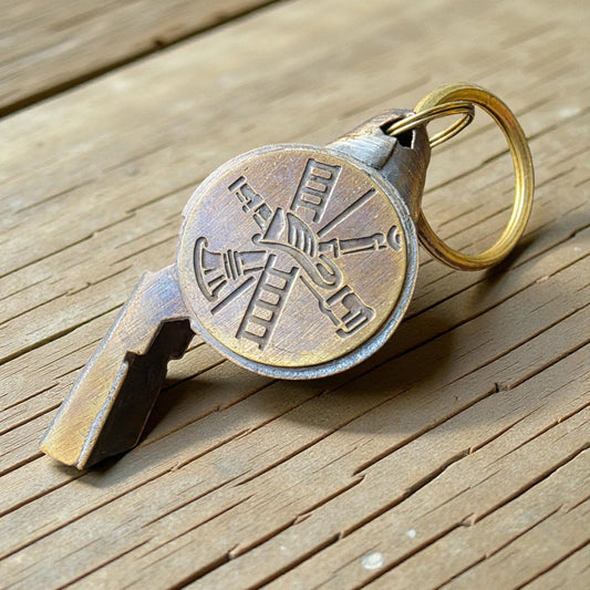 Fire Department Ladder & Helmet Solid Brass Whistle With Antique Finish (2" x 0.75") - Jones Peak