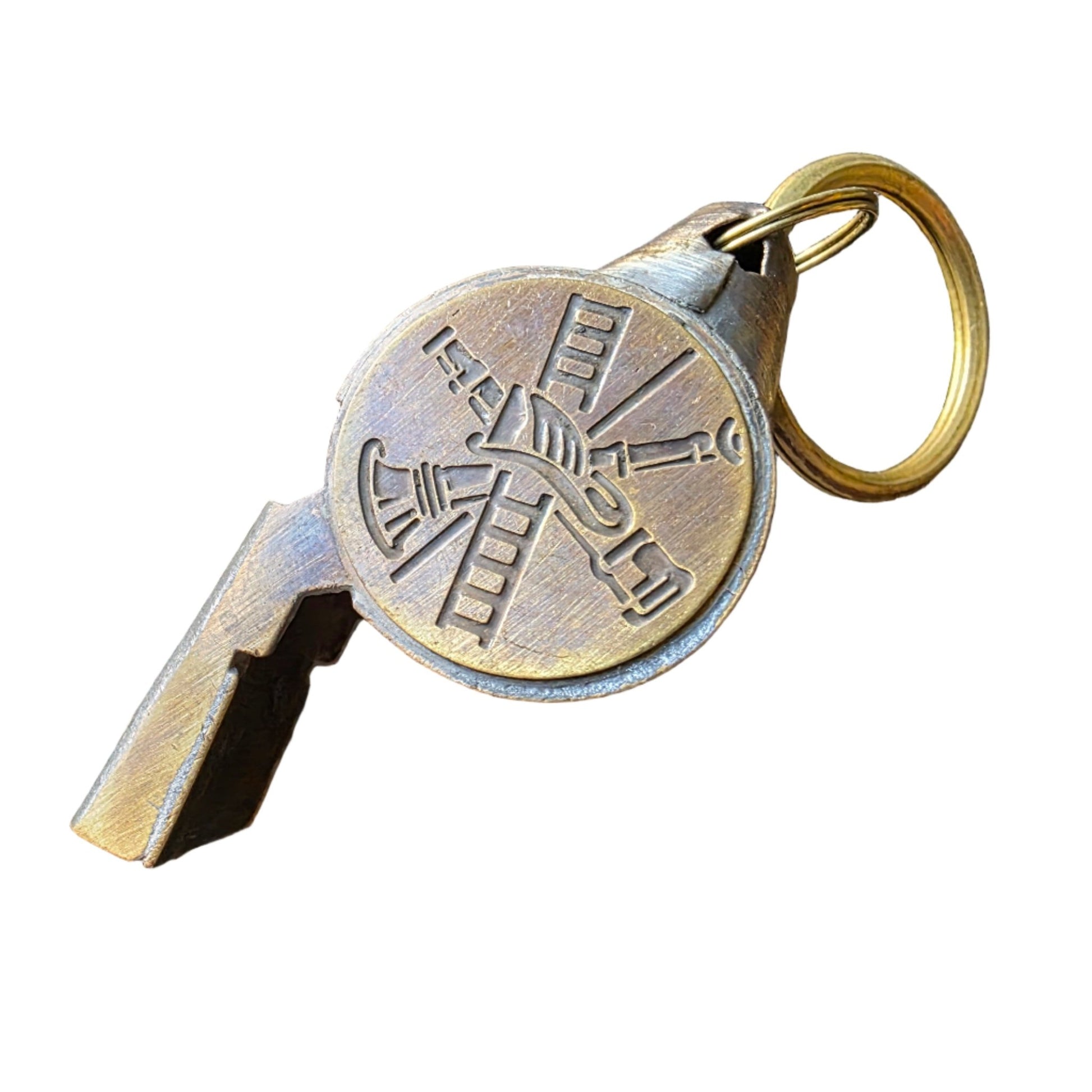 Fire Department Ladder & Helmet Solid Brass Whistle With Antique Finish (2" x 0.75") - Jones Peak