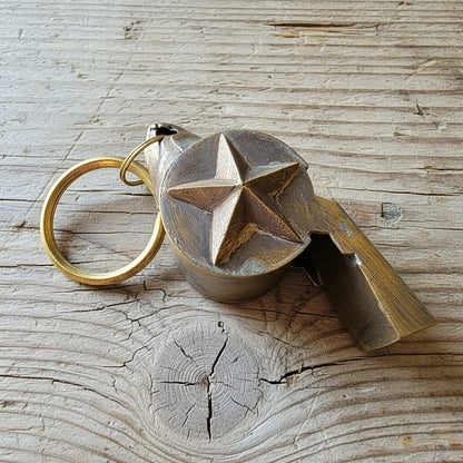 Fire Department Ladder & Helmet Solid Brass Whistle With Antique Finish (2" x 0.75") - Jones Peak